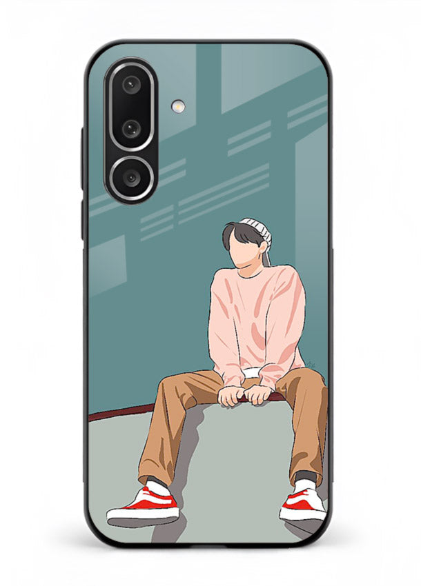 Hoodie Boy Sitting aesthetic artwork Samsung M56 5G glass back cover
