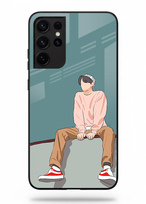 Hoodie Boy Sitting aesthetic artwork Samsung S21 Ultra glass back cover