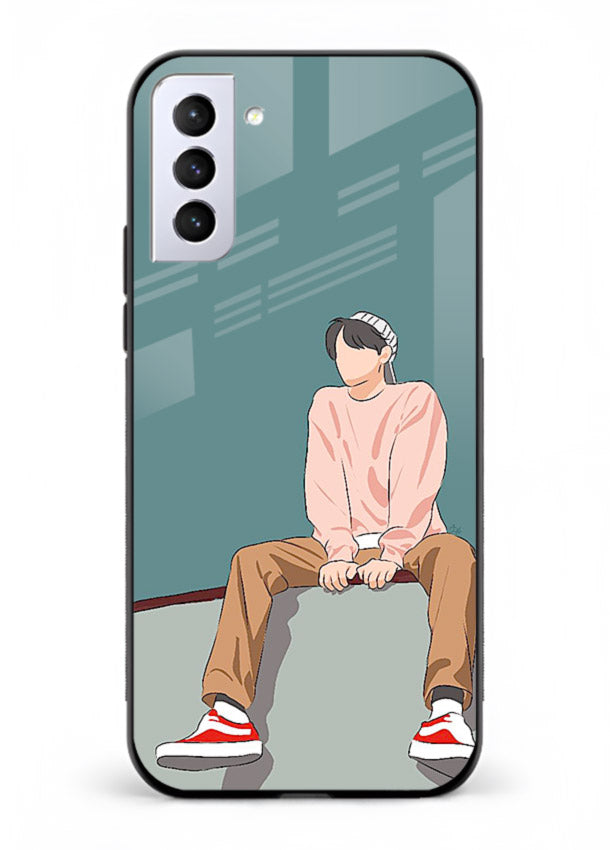 Hoodie Boy Sitting aesthetic artwork Samsung S21 Plus glass back cover