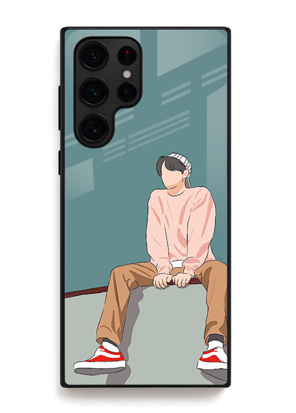 Hoodie Boy Sitting aesthetic artwork Samsung S25 Ultra glass back cover