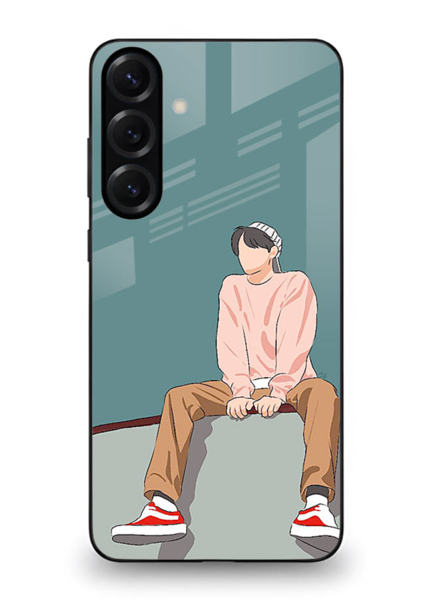 Hoodie Boy Sitting aesthetic artwork Samsung S24 FE glass back cover