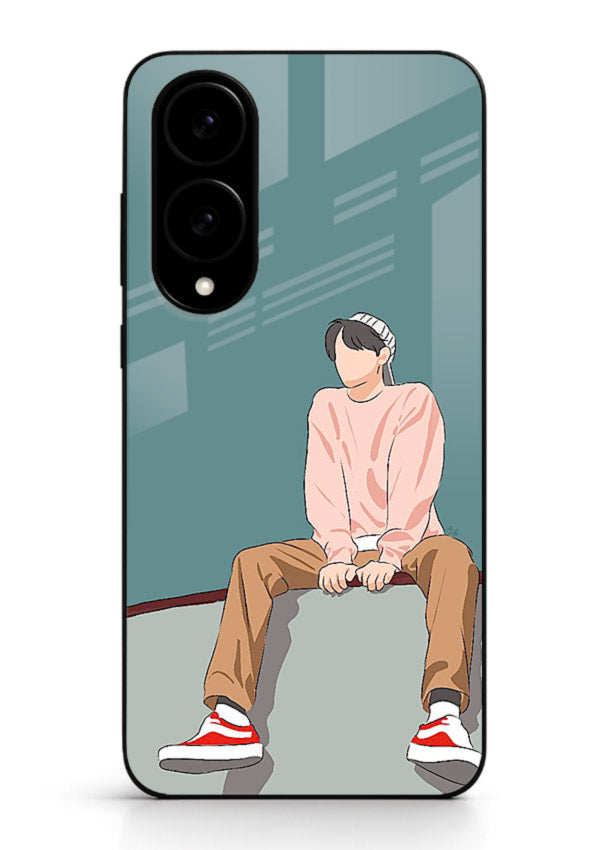 Hoodie Boy Sitting aesthetic artwork Samsung S25 Edge glass back cover