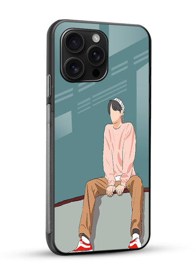 Hoodie Boy Sitting aesthetic artwork glossy vibrant premium glass back cover - Angle Side