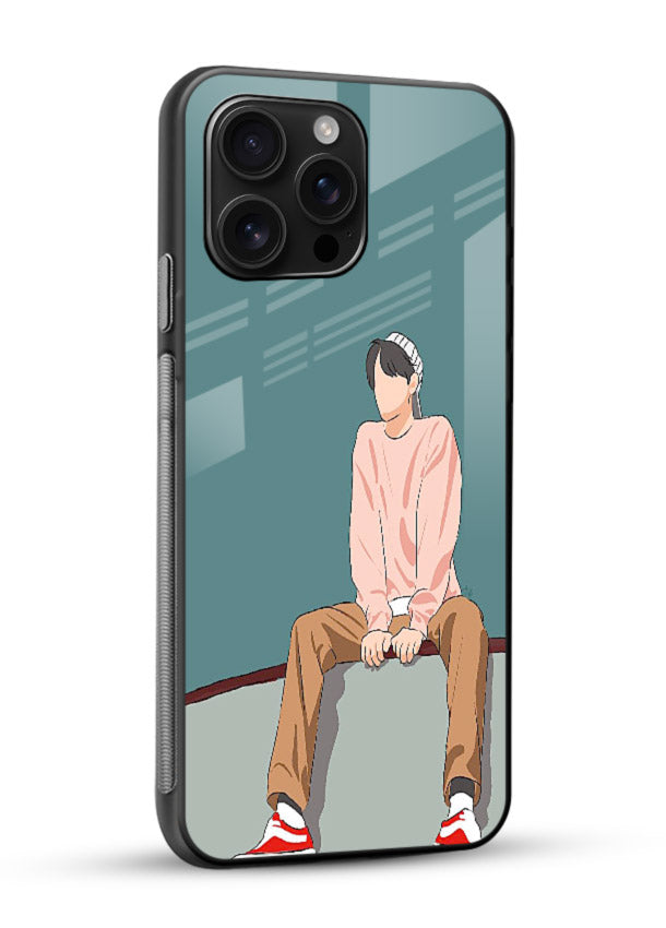 Hoodie Boy Sitting aesthetic artwork glossy vibrant premium glass back cover - Angle Side