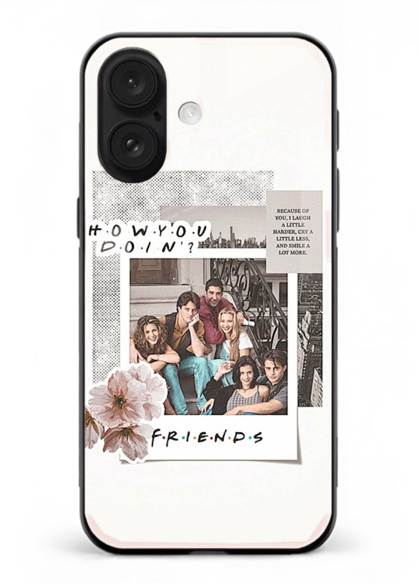 Sitcom collage artwork printed on premium tempered glass iPhone 17 back cover