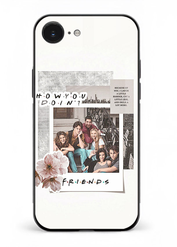 Sitcom collage artwork printed on premium tempered glass iPhone 16E back cover