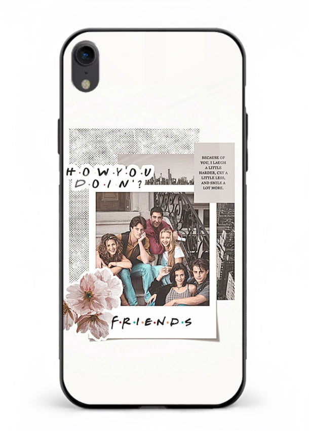Sitcom collage artwork printed on premium tempered glass iPhone XR back cover