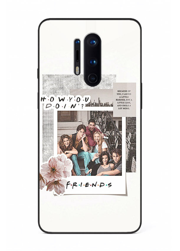 Sitcom collage artwork printed on premium tempered glass OnePlus 8 Pro back cover
