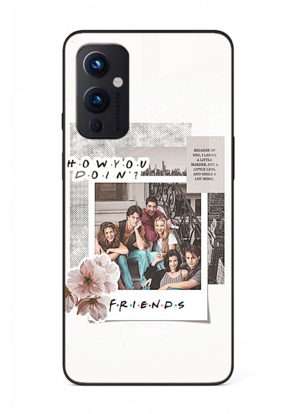 Sitcom collage artwork printed on premium tempered glass OnePlus 9 Pro back cover