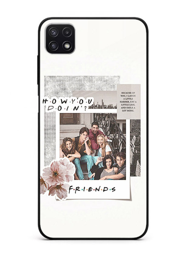 Sitcom collage artwork printed on premium tempered glass Samsung A22 5G back cover