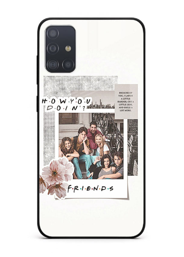 Sitcom collage artwork printed on premium tempered glass Samsung A51 back cover