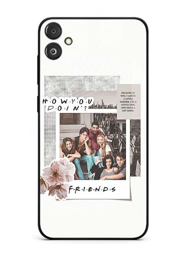 Sitcom collage artwork printed on premium tempered glass Samsung F14 5G back cover