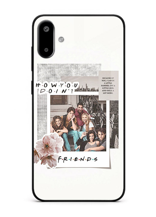 Sitcom collage artwork printed on premium tempered glass Samsung F06 5G back cover