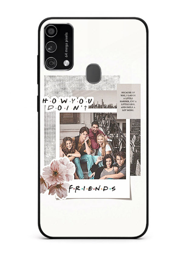 Sitcom collage artwork printed on premium tempered glass Samsung F41 back cover