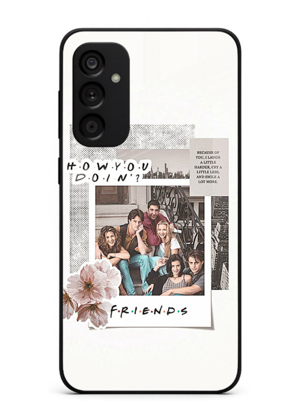 Sitcom collage artwork printed on premium tempered glass Samsung F23 5G back cover