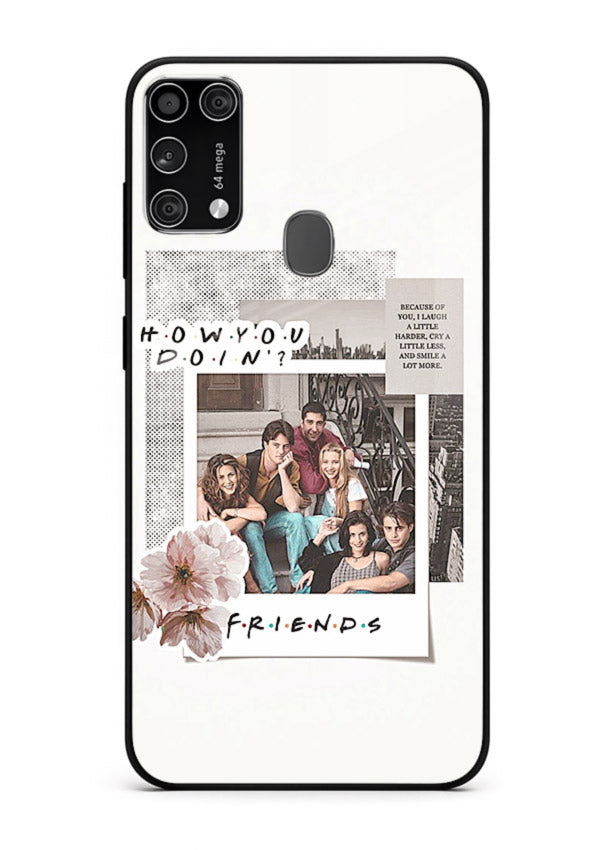 Sitcom collage artwork printed on premium tempered glass Samsung M31 Prime back cover