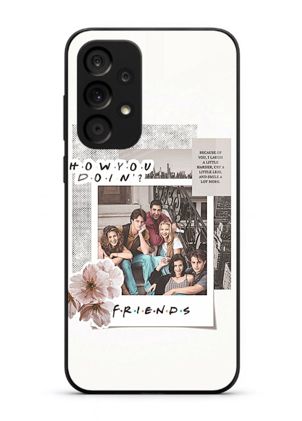 Sitcom collage artwork printed on premium tempered glass Samsung A73 5G back cover