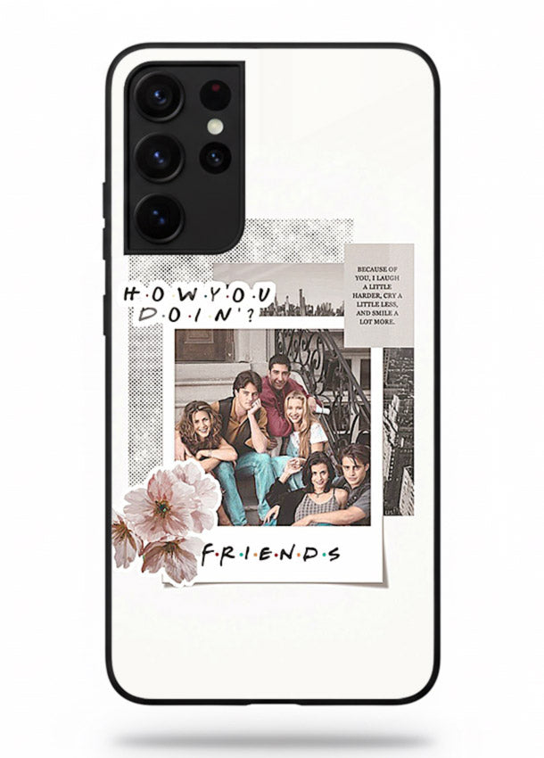 Sitcom collage artwork printed on premium tempered glass Samsung S21 Ultra back cover