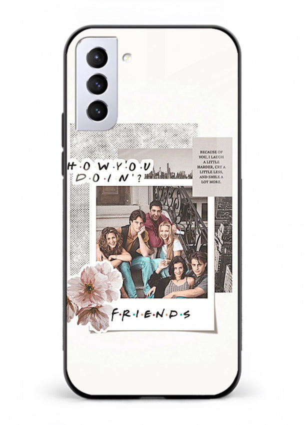 Sitcom collage artwork printed on premium tempered glass Samsung S21 FE back cover