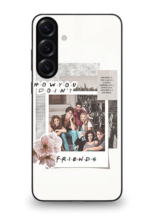 Sitcom collage artwork printed on premium tempered glass Samsung A35 5G back cover