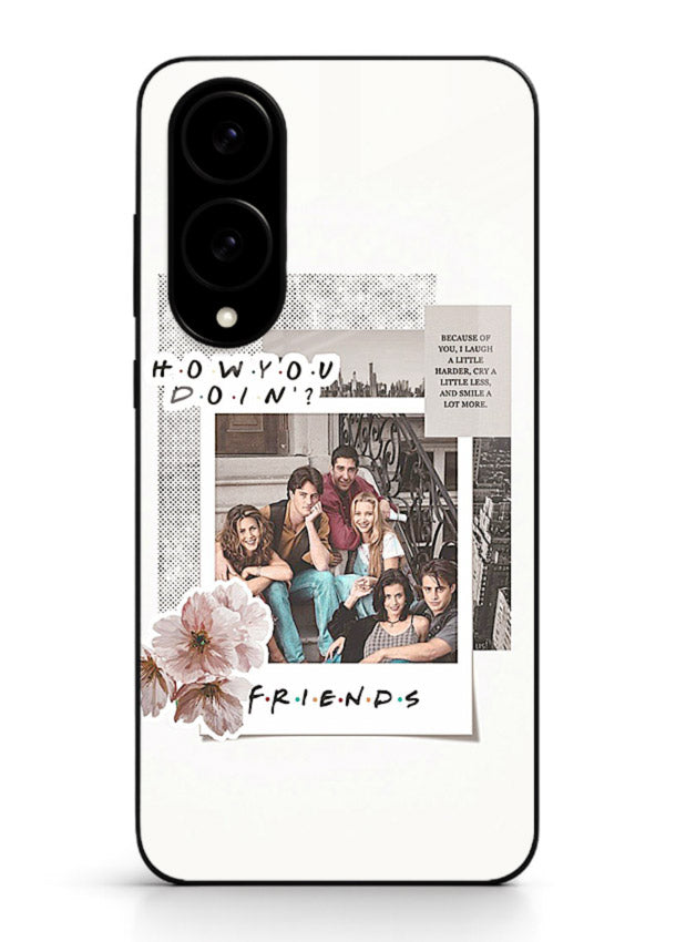 Sitcom collage artwork printed on premium tempered glass Samsung S25 Edge back cover