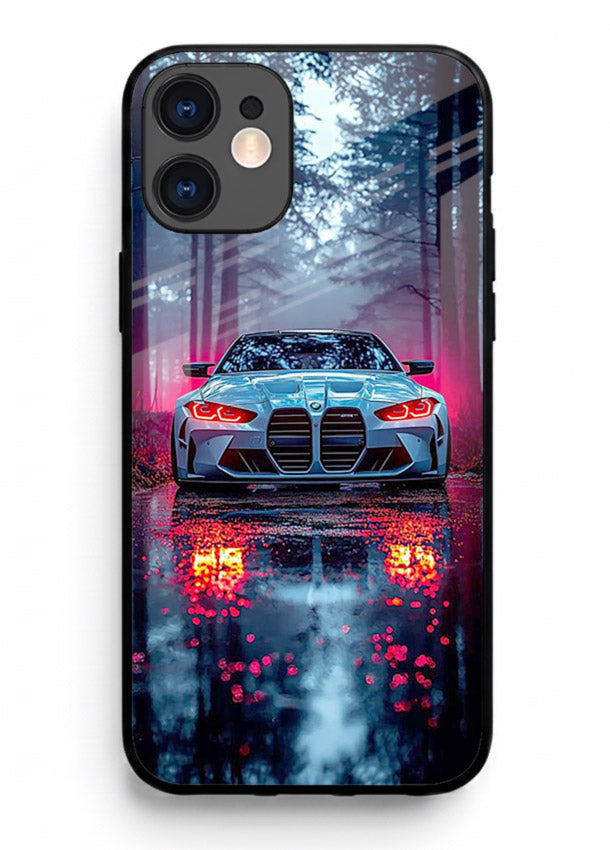 Racing drift car design on premium tempered glass iPhone 11 back cover