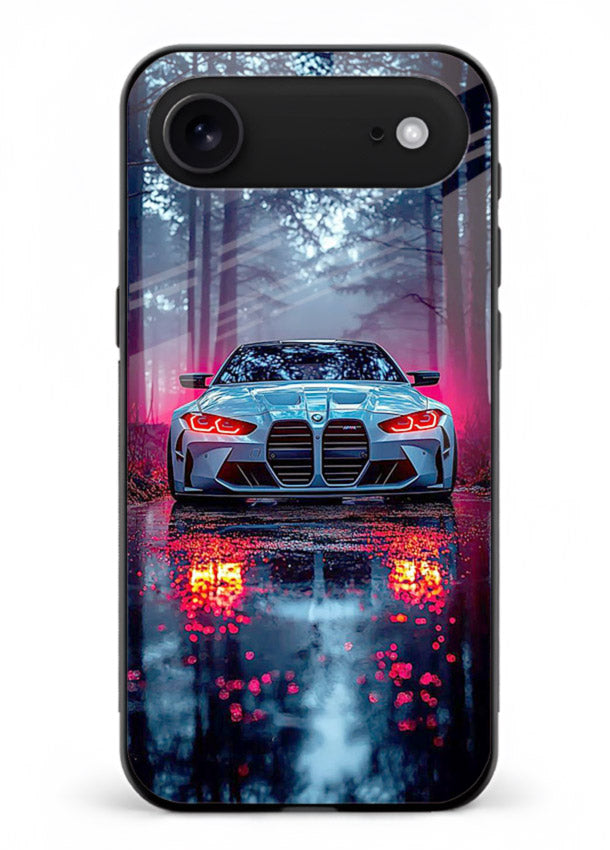Racing drift car design on premium tempered glass iPhone 18 Air back cover