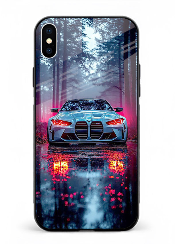 Racing drift car design on premium tempered glass iPhone XS Max back cover