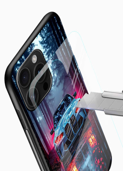 Racing drift car design on premium tempered glass phone back cover - 4