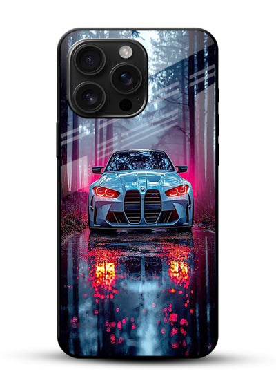 Racing drift car design on premium tempered glass phone back cover - 1