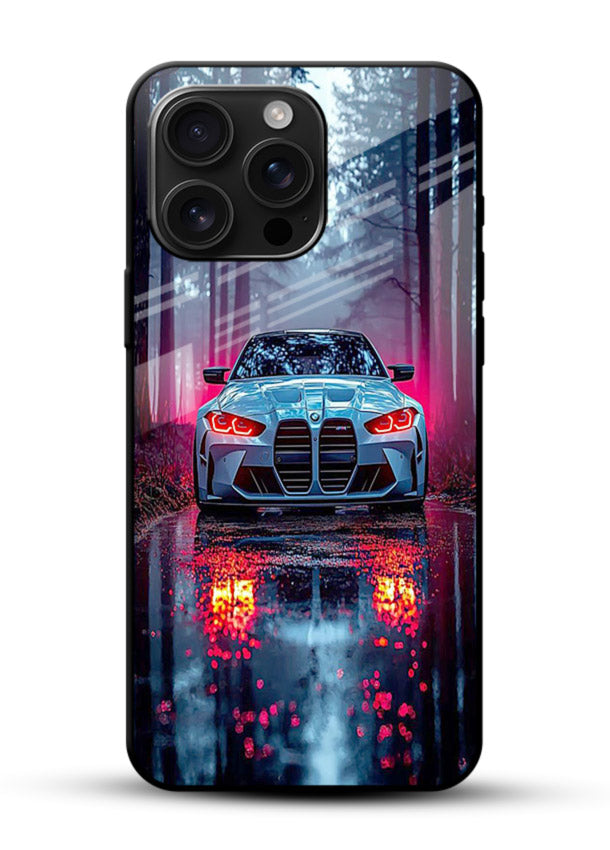 Racing drift car design on premium tempered glass phone back cover - 1