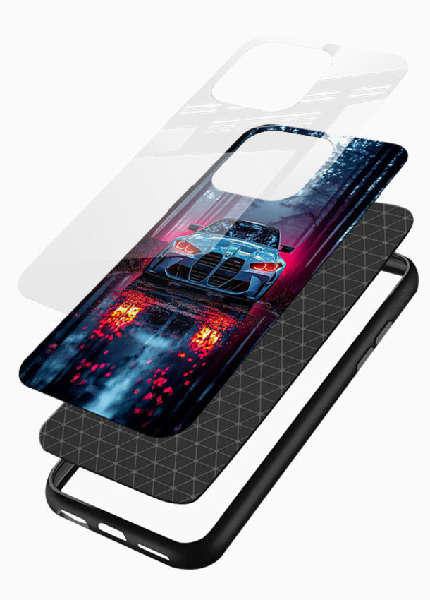 Racing drift car design on premium tempered glass phone back cover - 3