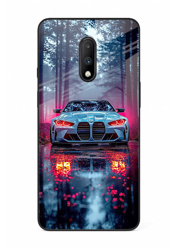 Racing drift car design on premium tempered glass OnePlus 7 back cover