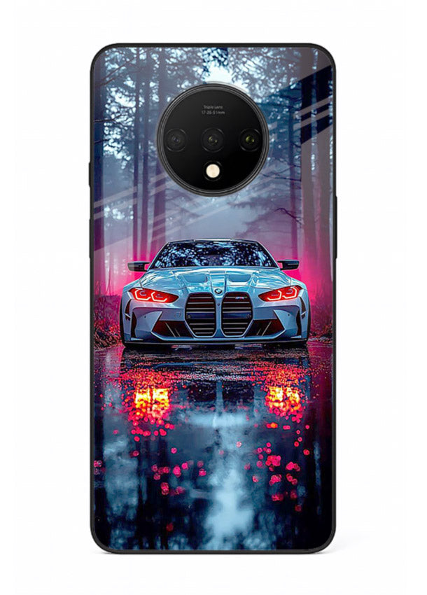 Racing drift car design on premium tempered glass OnePlus 7T back cover
