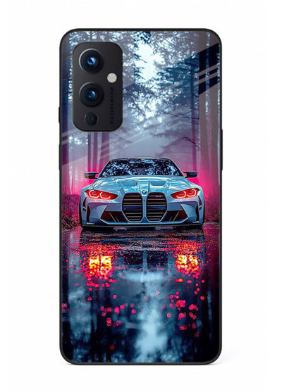 Racing drift car design on premium tempered glass OnePlus 9 Pro back cover