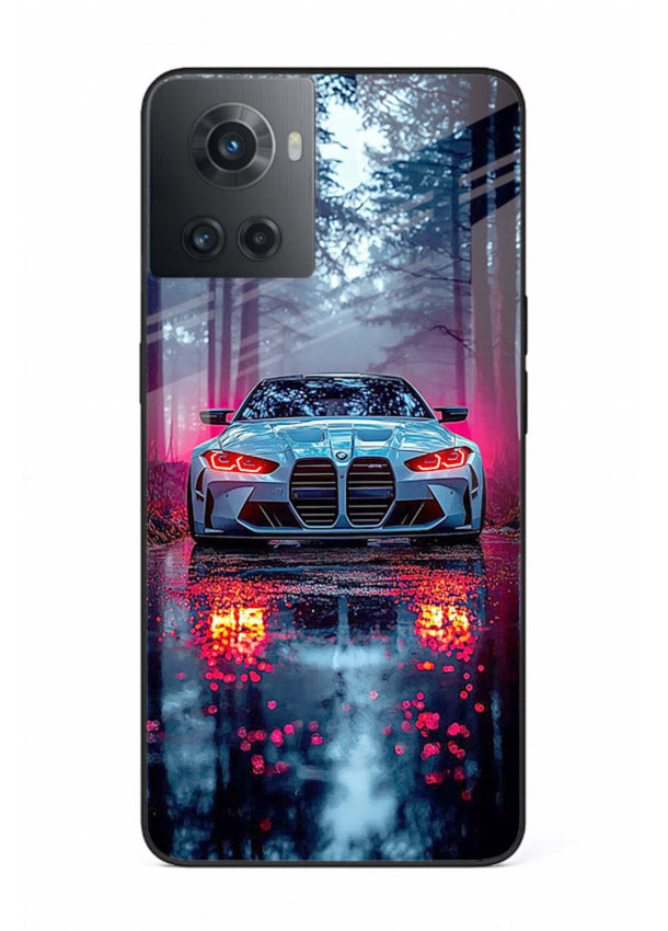 Racing drift car design on premium tempered glass OnePlus 10R back cover