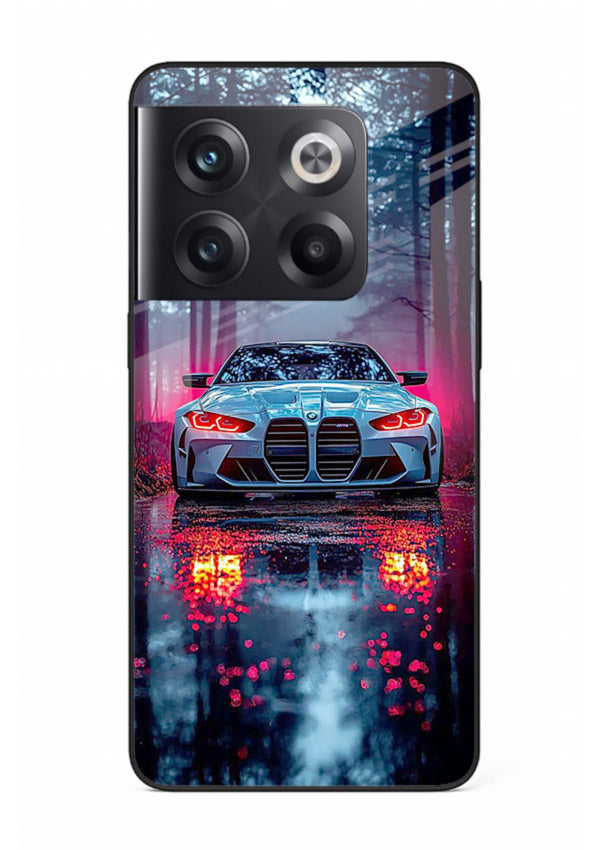 Racing drift car design on premium tempered glass OnePlus 10T back cover