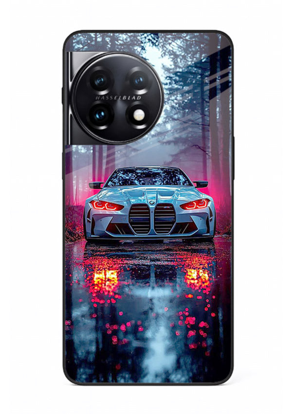 Racing drift car design on premium tempered glass OnePlus 11 back cover