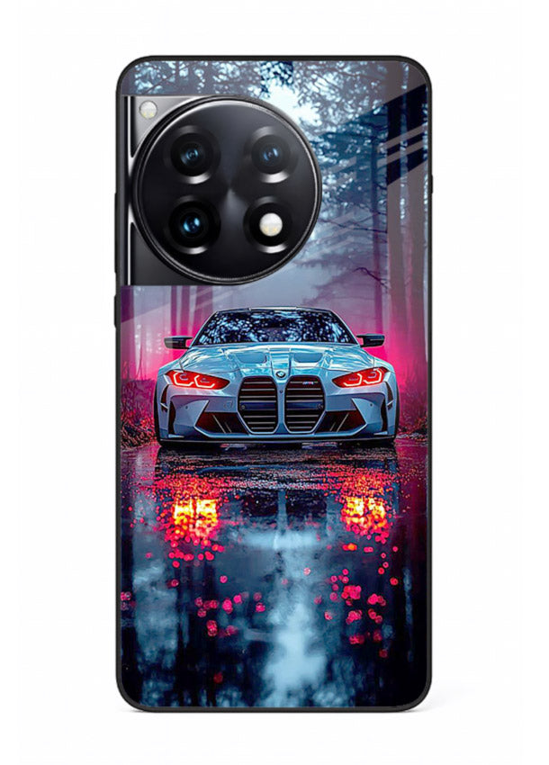 Racing drift car design on premium tempered glass OnePlus 12R back cover