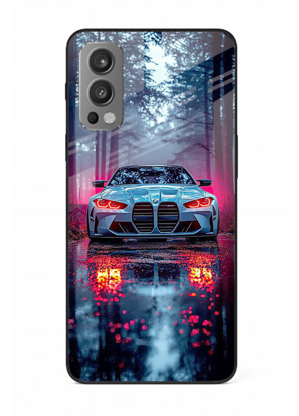Racing drift car design on premium tempered glass OnePlus Nord 2 back cover