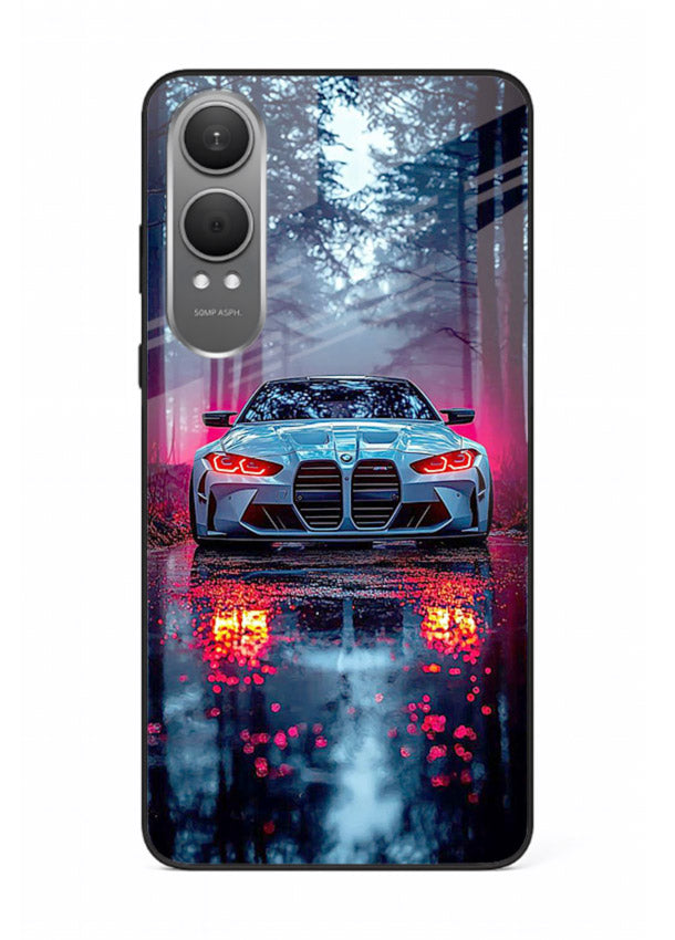 Racing drift car design on premium tempered glass OnePlus Nord CE4 Lite back cover