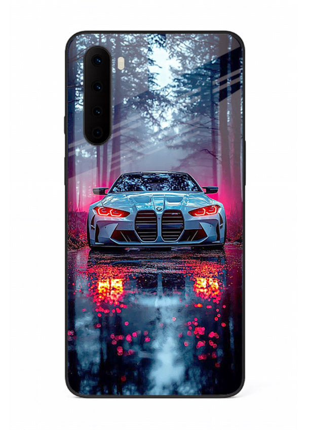Racing drift car design on premium tempered glass OnePlus Nord back cover