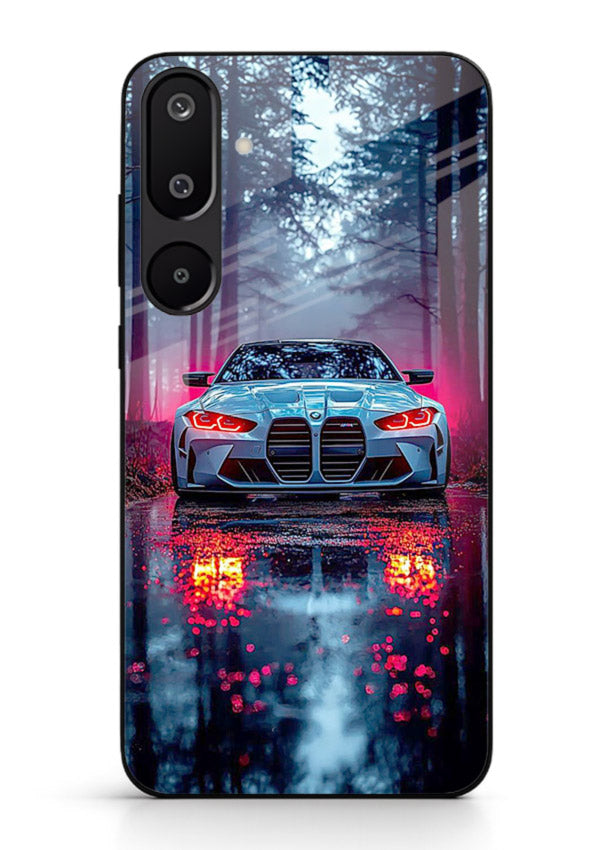 Racing drift car design on premium tempered glass Samsung F16 5G back cover