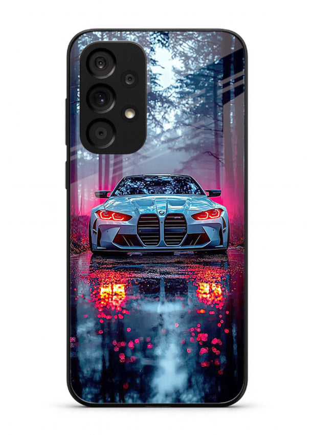 Racing drift car design on premium tempered glass Samsung A33 5G back cover