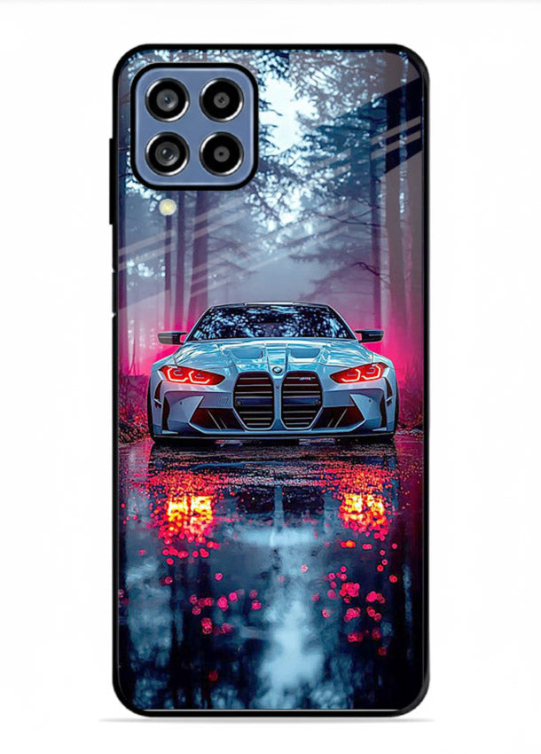 Racing drift car design on premium tempered glass Samsung A22 4G back cover