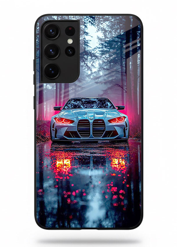 Racing drift car design on premium tempered glass Samsung S21 Ultra back cover