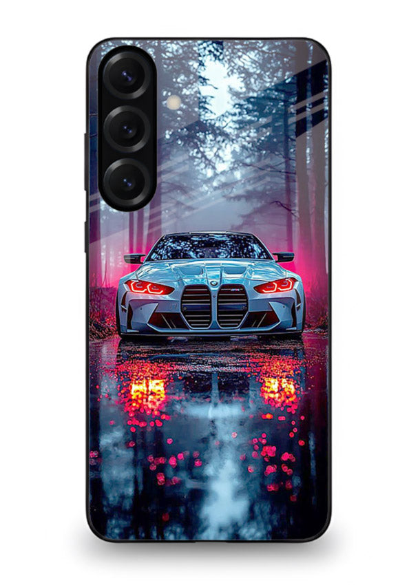 Racing drift car design on premium tempered glass Samsung M35 5G back cover