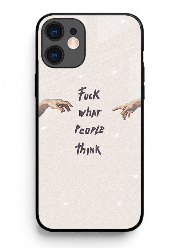 Bold handwritten quote printed on iphone 12 glass back cover with clean minimal styling.