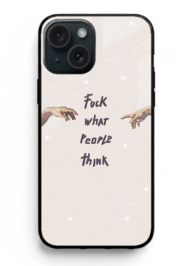 Bold handwritten quote printed on iphone 13 glass back cover with clean minimal styling.