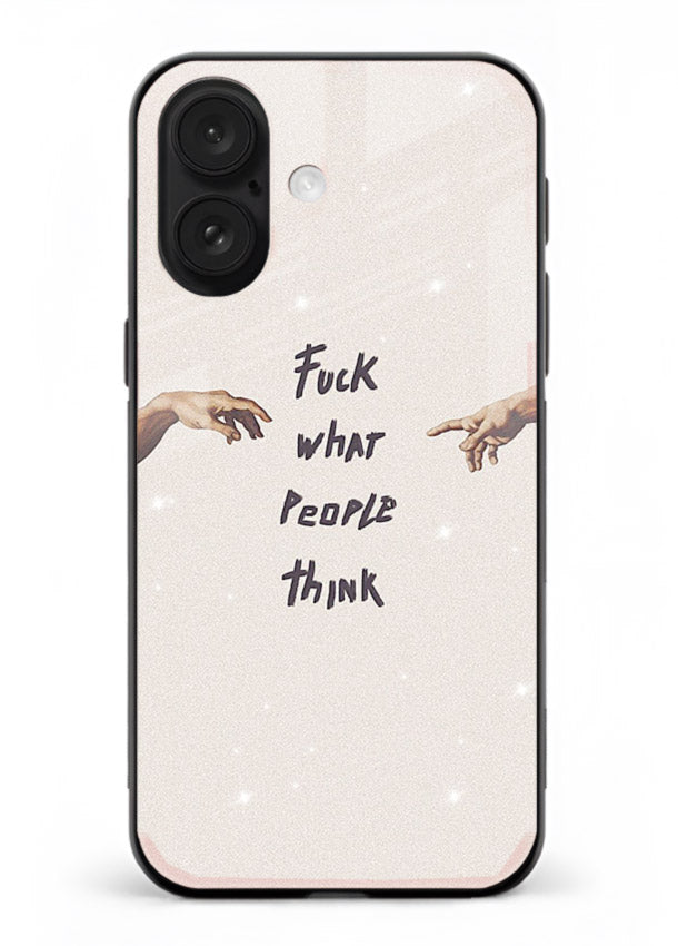 Bold handwritten quote printed on iphone 16 glass back cover with clean minimal styling.